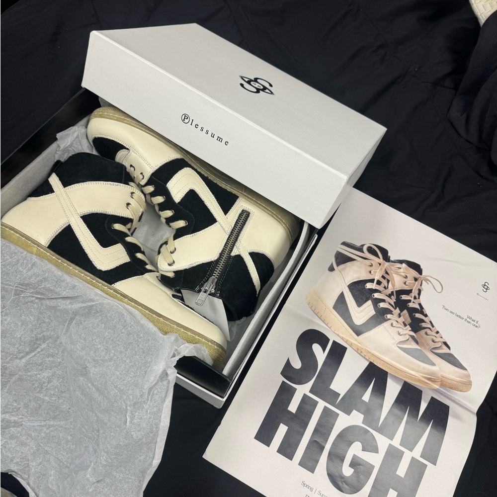 Black and Cream High-Top Sneakers